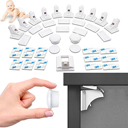 10 Bloque Portes Invisibles + 2 clés + 12 Adhésifs de Rechange + Notice et Vidéo d'Installation - NODI - Sécurité placard et tiroir - bébé et enfant - Solution simple et rapide - Ultra résistant
