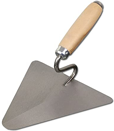DEWEPRO® Berliner Maurerkelle - Putzkelle - Dreieckskelle mit S-Hals - 200x190mm - Stahlblatt - Berliner Form mit Schwanenhals und Holzgriff/Holzheft