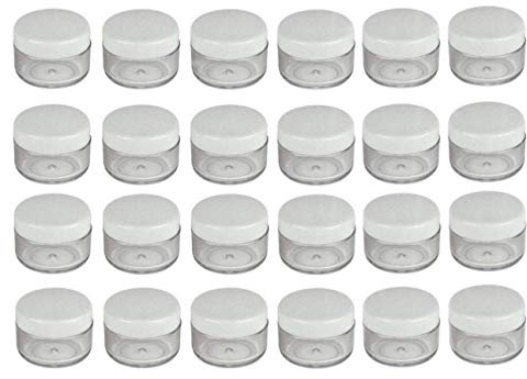 24PCS 15 Gram 15ml 0.5oz Refillable White Plastic Screw Cap Lid with Clear Base Empty Plastic Sample Container Jars for Cosmetic Make Up Cream Lotion Eye Shadow Nails Powder Gems Jewelry