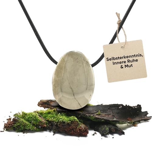 PURAJA Edelstein Anhänger aus echtem Naturstein: Pyrit | Kristall Kette mit Tropfen Anhänger inkl. edlem Kordband | Premium Heilstein/Glücksstein aus hochwertigen Mineralien