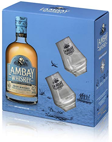 LAMBAY WHISKEY, Small Batch Blend, Coffret avec 2 Verres, Whisky Irlandais Triplement Distillé, Fruité & Non Tourbé, 40° 70cl - Offre Saint Patrick
