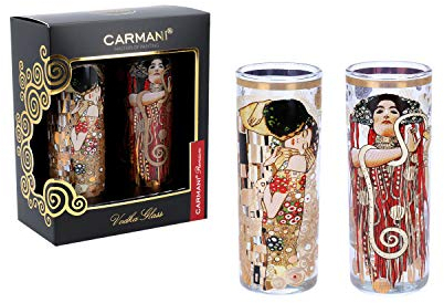 Carmani - Schickes Schnapsglas 2er Set verziert mit Gustav Klimt The Kiss - Hygieia-Detail from Medicine Gemälde 60ml