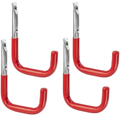 Gedotec 4 Stück Garagenwandhaken Rot gummiert 140 x 114 mm Tragkraft 25 kg Wandhaken zum Schrauben