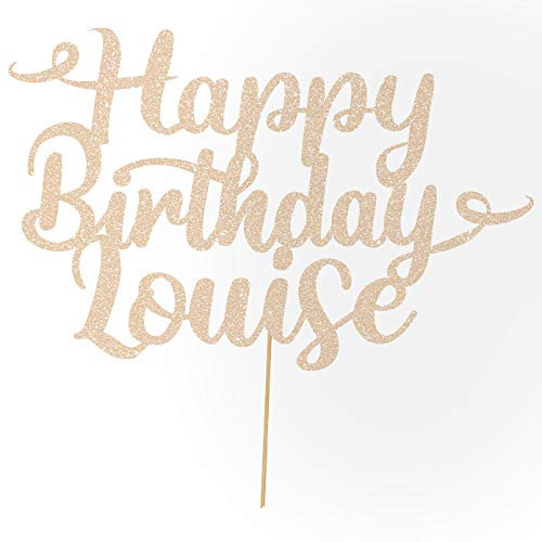 Personalisierte Happy Birthday Glitzer Kuchen Deko von Cakeshop | Angepasste Farbe jeder Name & jedes Alter Kuchen Dekoration für Geburtstag Party (Rose Gold)