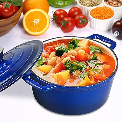 Gusseisen-Dutch Oven 3 QT Emaille-Brotofen mit Deckel, Antihaft-Topf mit Deckel, geeignet für Camping, als Suppentopf, Eintopf-Topf, Brotpfanne, 3 Quart für 2 oder 3 Personen, blau