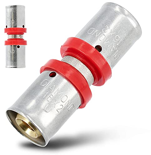 Pressfitting Kupplung PEX 16 x 16 mm Muffe Übergang für Aluverbundrohr Mehrschichtverbundrohr Verbundrohr Mit Dichtungsringe Oring | Heizungs- Sanitär- Trinkwasserinstallation | 10 Bar