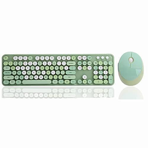 Wireless 2.4 GHZ Cute Keyboard and Mouse Combo,Retro Circular Keycaps,Three-Level Smart Sleep,10M Remote Reception,Full-Size Keyboard and Mouse Set for Windows Xp/Win 7/Win 8/Win 10