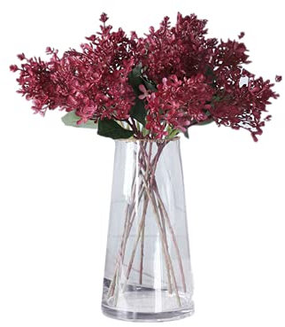 Rikyo Künstliche Blumen, 38,1 cm, Winter-Jasmin, kein Verblassen, künstliche Blumen, kleine Wildblumen für Küche, Tisch, Vase, Zuhause, Grün, Hochzeit, Hintergrund, Bogen, Wand (weinrot)
