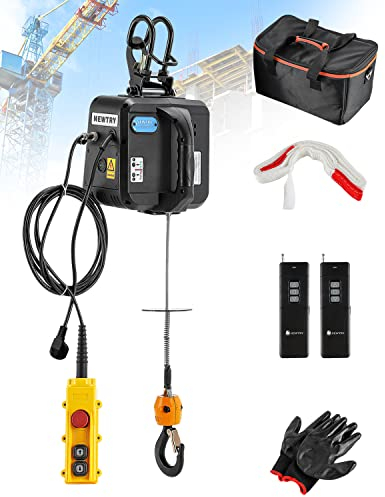 NEWTRY 500KG Electric Hoist Pro 1600W with 100m Wireless Remotes×2 plus 5m Wired Remote, Vertically & Horizontally Usable, Safer Double Hooks (UK Plug)
