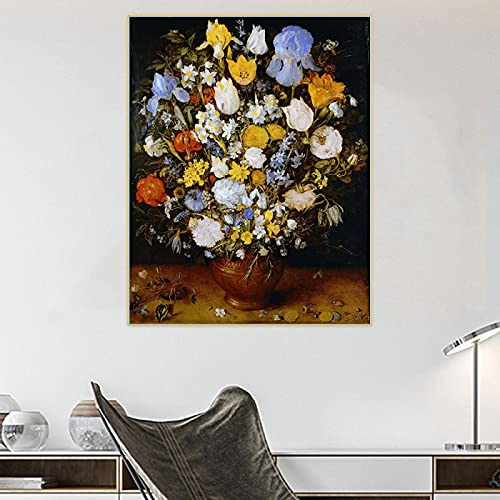 Printed Paintings Leinwand- Bruegel PieterBlumen in einem HolzgefäßAuf Leinwand drucken-Leinwand Wandkunst Home Decora Gemälde 40x48m Rahmenlos