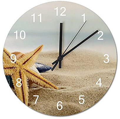 BYRON HOYLE, Orologio da parete con stelle marine mare e spiaggia, in legno, a batteria, decorazione per la casa, soggiorno, cucina, bagno, camera da letto, 40 cm