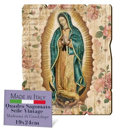 Fratelli Bonella | Holzbild im Vintage-Stil der Madonna von Guadalupe 19 x 24 cm | Made in Italy