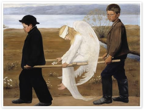 Der verwundete Engel Poster von Hugo Simberg 90 x 70 cm Symbolismus Wanddeko
