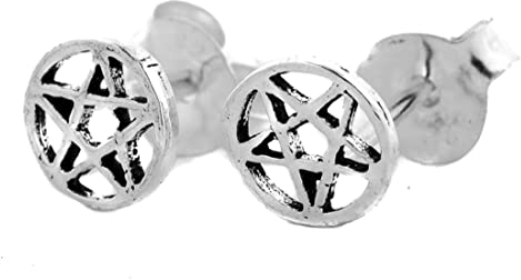 Silber Ohrstecker DRUIDICA Ø 5 mm Schutz Wunsch Ohrschmuck Pentagramm 925 Sterlingsilber