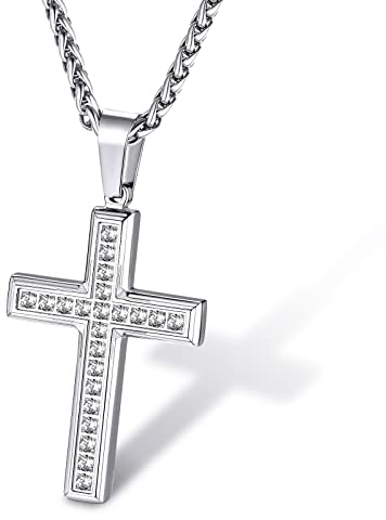 Supcare Kreuz Anhänger für Herren Jung Kreuz Kette mit AAA Zirkonia Satan-Anhänger Kreuzkette Halskette Gebet Eisernes Ketteanhänger Cross Necklace Accessories Modeschmuck für Valentinstag
