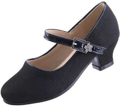 EIGHT KM Mädchen High Heel Kleid Schuhe Mary Jane Prinzessin Hochzeit Pumps Schuhe EKM7015 Sparkle Glitter Minerva Schwarz Größe EU 27