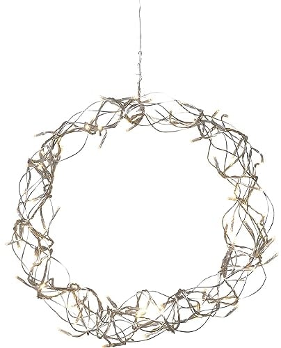 EGLO LED Lichterkranz, Fensterlicht Weihnachten aus Draht und Kunststoff in Silber, Weihnachtskranz beleuchtet, Fensterdeko Wohnzimmer, warmweiß, Ø 30 cm, Länge Kabel 3m