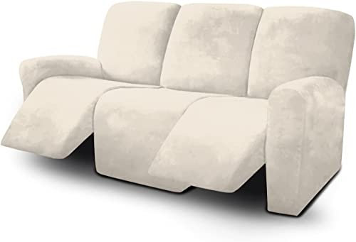 Honeyhouse Dicke Samt Sofabezüge 3-Sitzer,Super Stretch rutschfeste Couchbezug 8-Teiliges Set, Elastische Möbel Protector Plüsch Sofa Schonbezüge mit Armlehne