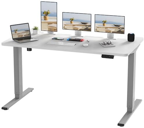 FLEXISPOT Höhenverstellbarer Schreibtisch 160x80cm mit 2 Motoren & 25MM einteiliger Tischplatte,ergonomischer Bürotisch - Weiß, graues Gestell