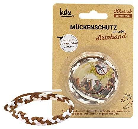 kda Stilvolle PU-Leder Mückenschutzarmbänder - Braun/Weiß & Maritimes Design Klassik - Größenverstellbar (Braun/Weiß)