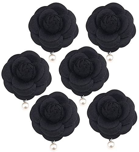 LICHENGTAI 6 Stück Damen Brosche Kamelie Blumen Perlen Broschen Vintage Boutonniere Pins Schmuck Kleidung Zubehör für Frauen Schal Hemd Mantel Kragen Schmuck Zubehör Geschenk