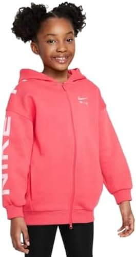 Nike FD2960-648 G NSW Club FLC Air HD FZ LS Felpa con Cappuccio Bambina LT Fusion Red/Med Soft Pink Taglia M