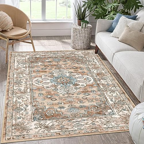 Enyhom Tappeto a pelo corto, 90 x 150 cm, morbido, per soggiorno, vintage, pieghevole, leggero, sottile, antiscivolo, lavabile, per camera da letto, ingresso, cucina