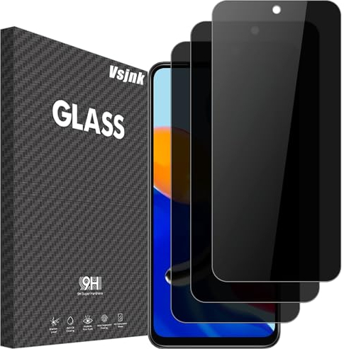 Vsjnk Privacidad Protector de Pantalla Compatible con Xiaomi Redmi Note 11 / Redmi Note 11S Cristal Templado,3 Piezas Screen Protector Dureza 9H Sin Burbujas Antihuellas Fácil de Limpiar
