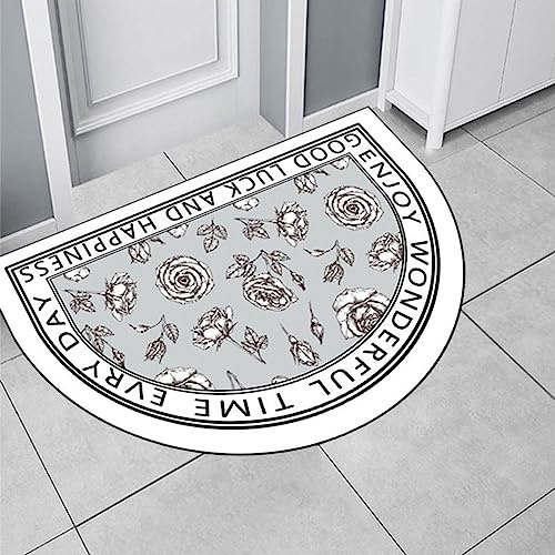Guest Ruyunlai Halbrunde Bodenmatte Anti Rutsch Fussmatte fußmatte türmatte draußen Vintage Teppich fussmatte aussen Doormat fußmatten graue Rose 50x80cm