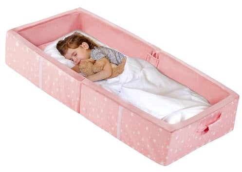 BYBYME Lettino portatile impermeabile per bambini, letto da viaggio con materasso, lenzuolo con angoli elasticizzati, lavabile, lettino da viaggio pieghevole per campeggio, pernottamenti e nonna, rosa