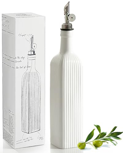 getstar Olive Oil Dispenser Bottle for Kitchen Ceramic Oil Bottle with Automatic Stainless Steel Spout