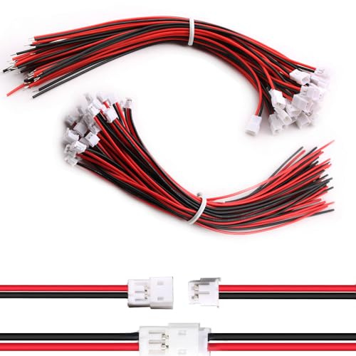 VISSQH 30 Paar JST Steckverbinder,JST 1.5 ZH 2 Pin Männlich und Weiblich steckverbinder,mit 150mm 28AWG Kabel,Mini Micro JST Buchse und Stecker (Rot Schwarz)