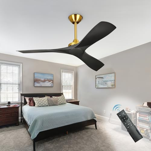 Depuley 52'' Moderner Deckenventilator mit Fernbedienung, geräuschlos, schwarz mit blondem Holz, 3 Flügel, Geschwindigkeit, Timer, DC-Motor für Schlafzimmer, Küche, Wohnzimmer, Balkon