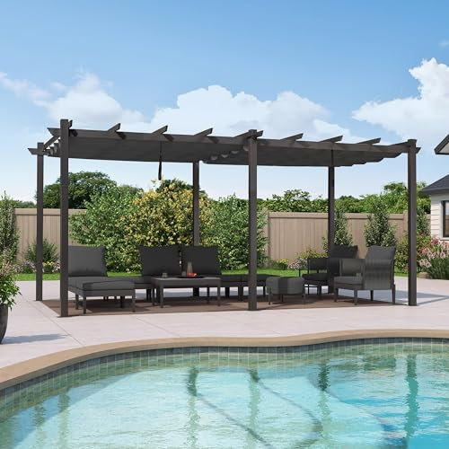 PURPLE LEAF Pergolas de Jardin Aluminio Cenadores para Jardin 2,9 x 5,5 M pérgolas con Techo Retráctil Tela para Camping Fiesta Celebraciones, Gris