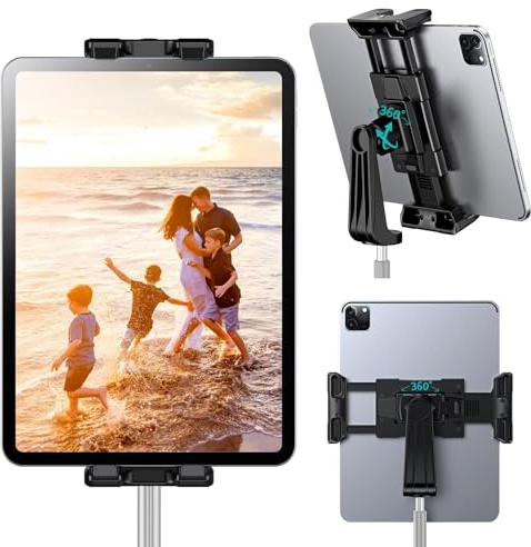 OHLPRO iPad Tripod Mount Adapter with Ball Head, iPad Holder for Tripod, 360 Rotatable Universal Phone/Tablet Clamp Mount Stand for iPad, iPad Air Mini 3 4, Galaxy Tab, Selfie Stick(5-13’’)