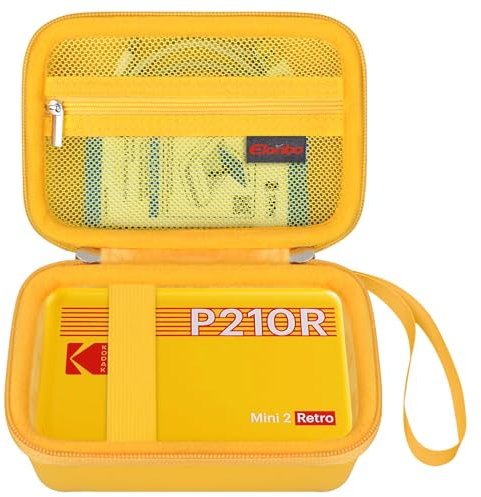 Elonbo Dur Étui de Voyage Rigide Housse Cas pour Kodak Mini 2 Retro 4pass/Kodak Pack Mini Imprimante P210 Photo Printer/Kodak Mini Retro 2 P210, Mesh Pocket Convient pour Le Papier, Câble, Jaune