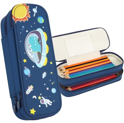RISVOWO Federmäppchen, Astronauten Doppelschicht Mäppchen, Große Federtasche, Wasserdicht Pencil Case mit Gummiband für Schule & Büro, Schulsachen für Kinder Mädchen Junge Studenten Erwachsene