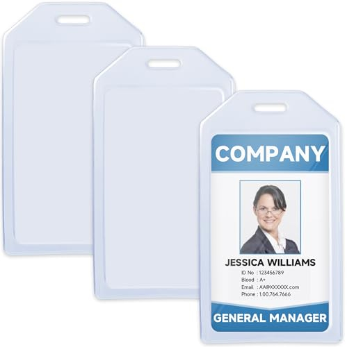 Teskyer 3 Pièces Porte Badge, Plastique Extra épais, Robuste, Doux, Transparent, Vertical, Dimensions Intérieures 54 x 90 mm