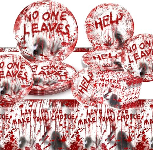 Zempertoopa Ensemble de vaisselle de fête d'Halloween, Vaisselle de Fête D'Halloween, Halloween Vaisselle Assiette Kit, décoration d'Halloween, pour enfants, filles et garçons