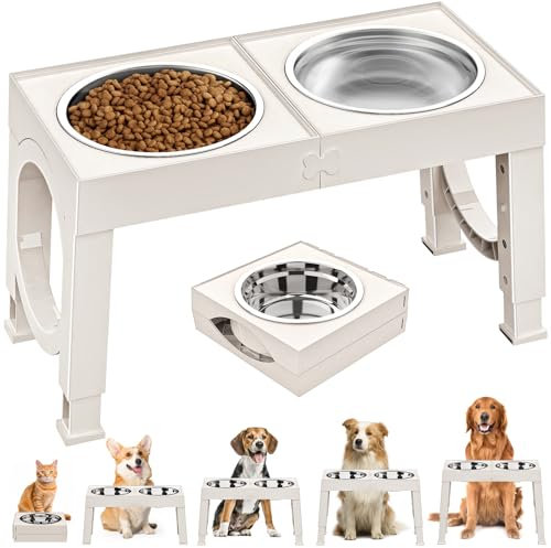 Aystkniet Raised Dog Bowls for Medium Large Dogs, Height Adjustable Dog Bowl Stand 23cm/27cm/31cm/35cm, with 2×1000ML Stainless Steel Dog Food Water Bowl, Elevated Dog Bowls, Dog feeding station