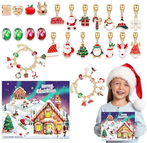Schmuck-Adventskalender,Armband-Adventskalender,Adventskalender-Charm-Armbänder - Weihnachts-Adventskalender 2024, Weihnachts-Countdown-Kalender-Armband, Armband-Herstellungsset für Festivals