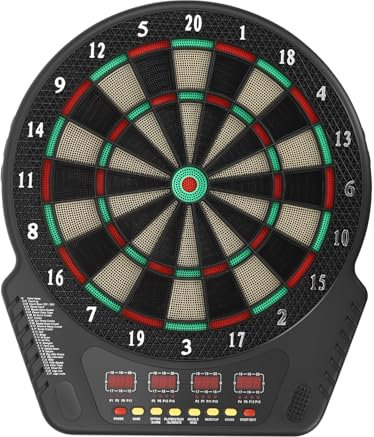 Donened - Dartscheibe Elektronisch, E-Darts mit 6 Pfeile & 24 Dartköpfe, Dartboard mit bis zu 16 Spieler, LED-Anzeigen, Elektronische Dartscheibe für Partys und Spieleabende