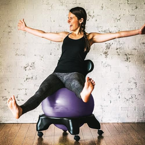 Exercise Ball Chair for Adults and Teenagers with Autism - Home Yoga Ball Chair for Balance, Flexibility, and Good Posture - Easy to Assemble