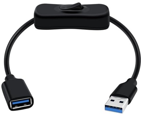 HuaLiSiJi USB 3.0 Cavo con Interruttore USB 3.0 Maschio a Femmina con Interruttore Supporta 5Gbps Trasmissione Dati e Alimentazione, Per PC Portatile, LED (Su, 0.3m)