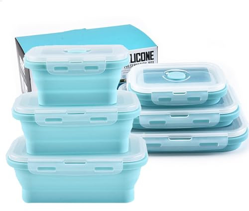 RoseFlower Lot de 3 bols pliables en silicone portables avec couvercles pour micro-ondes, lave-vaisselle, congélateur, camping, voyage et pique-nique (bleu)