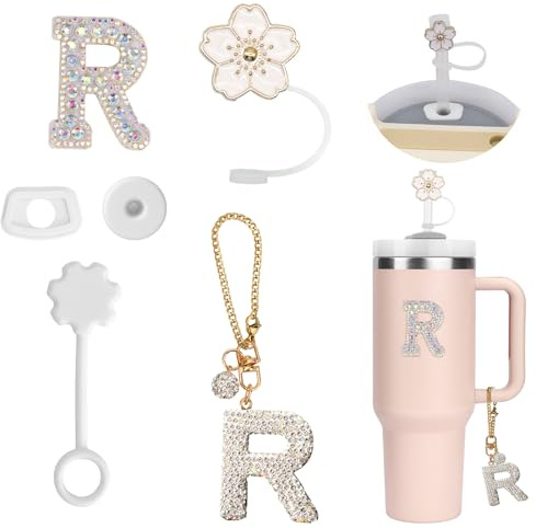 6PCS Personalized Tumbler Accessories for Stanley Cup, Straw Cover Cap, Initials Decorations, Letter Stickers, Letter Charms for Tumbler, Straw Cover Cap and Leak Stopper for Stanley Cup(R)