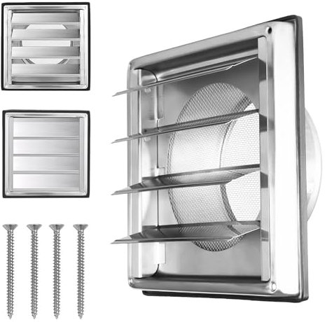 Lüftungsgitter Edelstahl mit Rückschlagklappe, Rückstauklappe Wetterschutzgitter Edelstahl mit beweglichen Lamellen Für VMC-Rohr und Abdeckung Dunstabzug Außen Mit Kautschuk Dichtung (125mm)