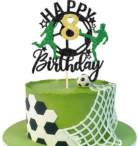 1 Pack Happy 8th Birthday Fußball Tortendeko Sport Kuchen Deko für Fußball-Thema Kinder 8. Geburtstag Party-Kuchen Dekorationen
