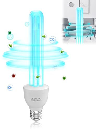 BrightArk Lampe Desinfektion mit Ozon Licht 25W E27 254nm Keimtötende Lampe Starke Sterilisation und Desinfektion AC220-240V Perfekt Reiniger für Küche, Schlafzimmer, Wohnzimmer, Büro (Frischluft)