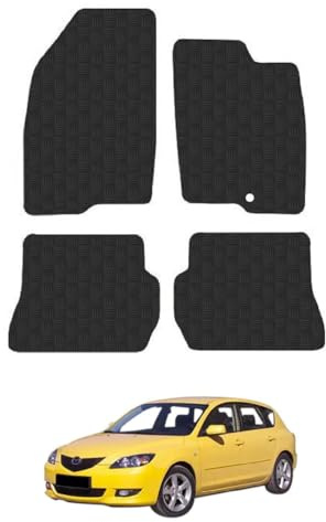 Mazda 2 (2003-2007) Heavy Duty Thick Rubber Car Mats Accessories Tailored Fit Front Rear Set Compatible Accessory Waterproof Durable Non-Slip 5mm Full Coverage Protection